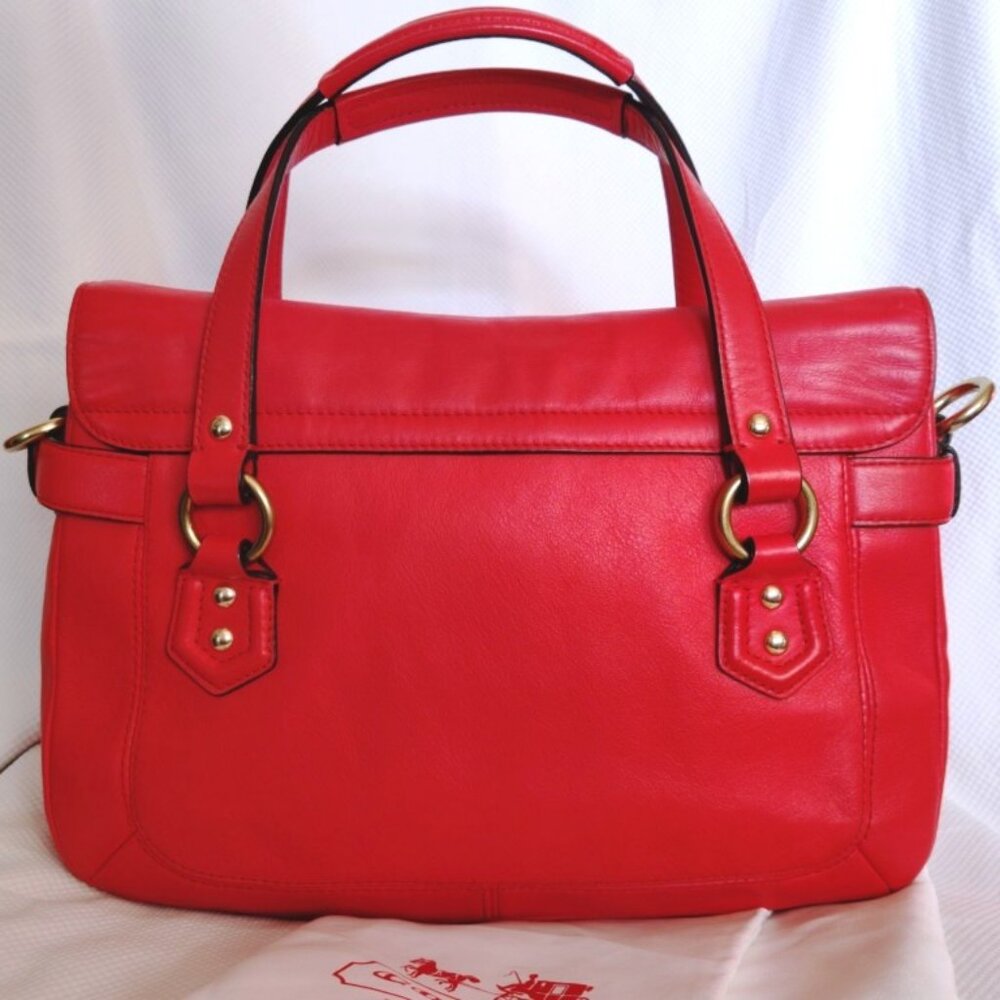 Coach Soho Leather Campbell Flap Convertible Satchel in Hot Orange & Brass, EUC - Picture 12 of 16